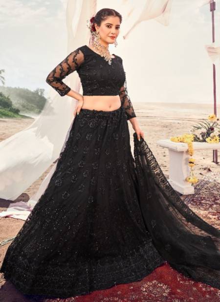 Black Colour Urva 4 New Designer Heavy Wedding Wear Soft Net Lehenga Latest Collection 1002